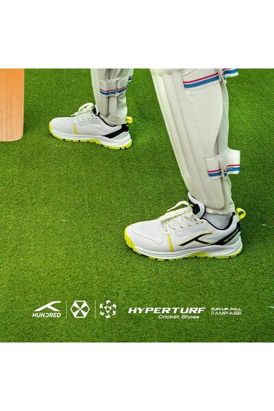 Hundred HyperTurf Cricket Shoes White/Lime/Black 6 UK | TerraSpike Rubber Studs Unisex