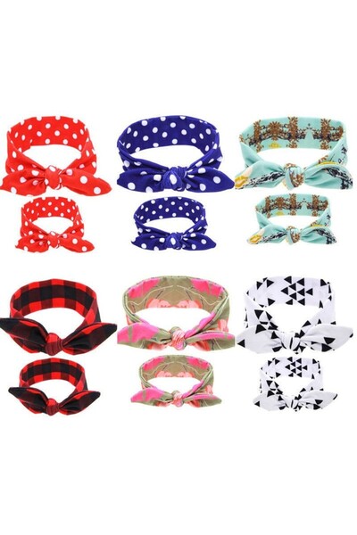 JollyMag Drool Mother-Daughter Headband Set (Pattern: Blue with Polka Dots)