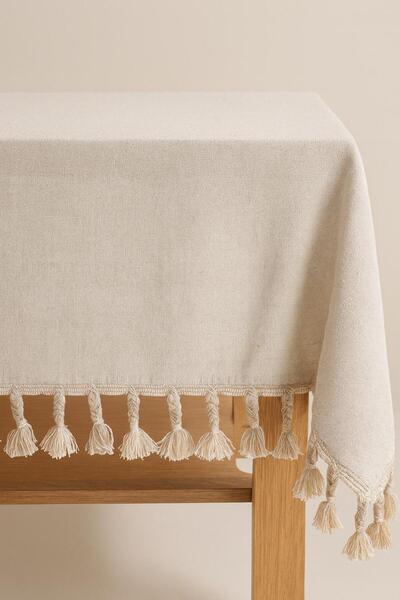 Pilloveland Tablecloth - Knitted Fringed Linen Fabric