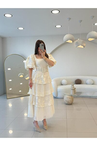 Şulenin Butiği KEMERLİ TASARIM KETEN ELBİSE