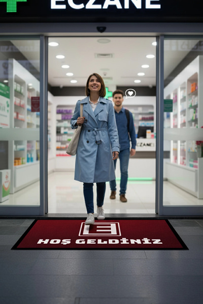 Valerine Life Pharmacy Logo Red Digital Printed Non-Slip Welcome Shop Front Workplace Door Mat 50X90Cm