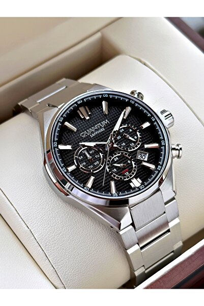 Quantum ساعة يد رجالية من الزجاج الياقوتي مع ضمان لمدة 24 شهرًا وسوار فولاذي وعلبة فولاذية طراز PWG1202SZ