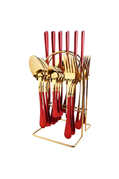 NEO Portuguese Style Cutlery Set, 24 Pieces, Stainless Steel, Gold/Red, Neo™