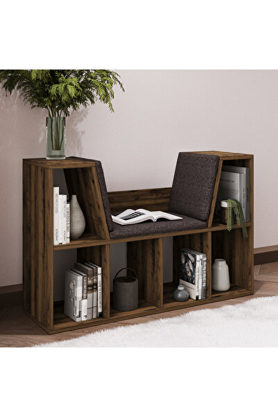 İNARCH DİZAYN Livora Minderli Kitaplık - Oturma Alanlı 103 cm Minimalist Tasarım Ceviz