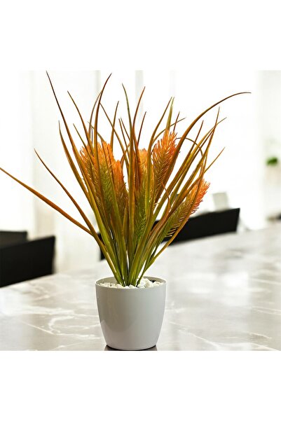 Lilac Home Parlak Beyaz Saksıda Turuncu Yapay Pampas Çiçeği