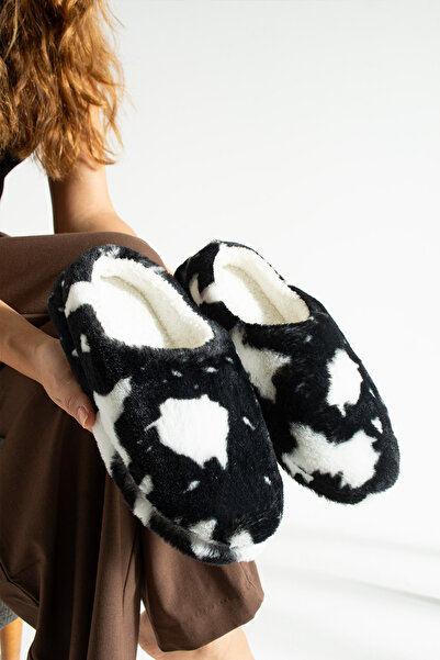 Moda Devrin Black Variegated Wool Winter Anti-Slip Silent Slippers (Washable)