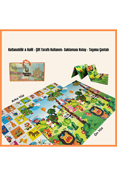 Sweden Baby Happy Jungle Çift Taraflı Katlanabilir Oyun Halısı ve Matı Premium Seri – Taşıma Çantalı