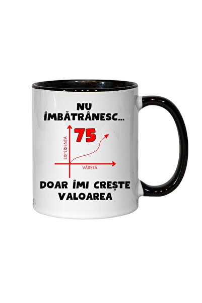 T&M Personalizare Cană personalizată - Nu îmbătrânesc, 75 de ani, doar cresc în valoare, interior negru, 330 ml
