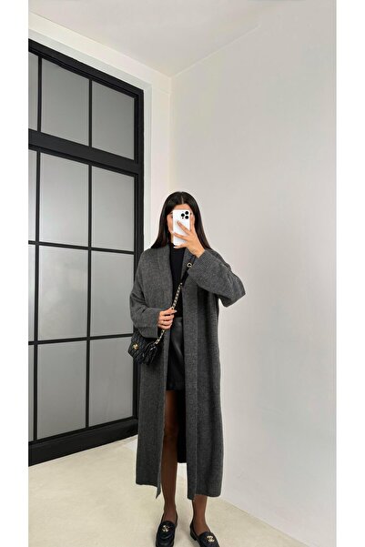 Gaus Anthracite Long Premium Knitwear Cardigan Gaus-00116