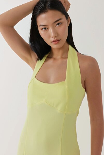 Hiccup Kare Yaka Fitted Dokuma Mini Elbise