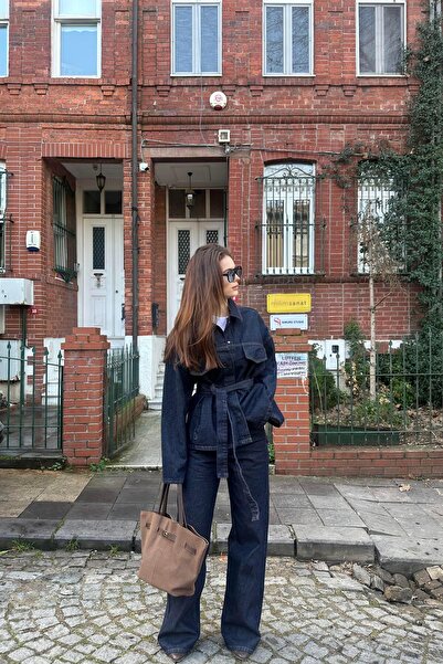 lizge giyim PATLI YAKA DENİM GÖMLEKLİ TAKIM