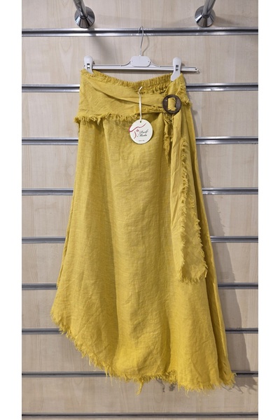 Park Moda Italian Linen Skirt with Fringe Detail and Buckle