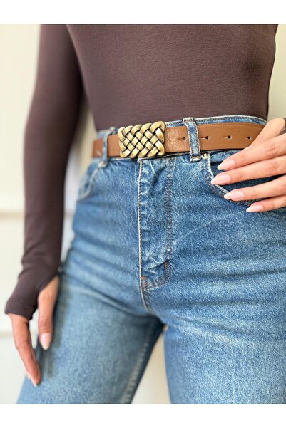 Size Özgü Kahve Örgü Tokalı Kemer