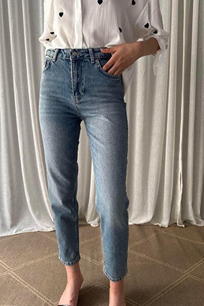 lizge giyim LAZER YIKAMALI LİKRALI MOM PANTOLON