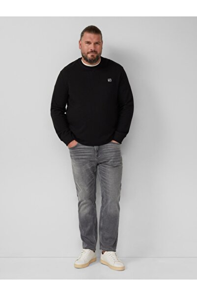 s.Oliver Big Sizes Men's big size blouse, with neckline at the base of the neck, logo, Black