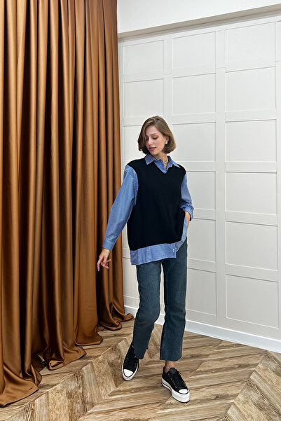 Stilife Πλεκτό πουλόβερ πουκάμισο μαύρο