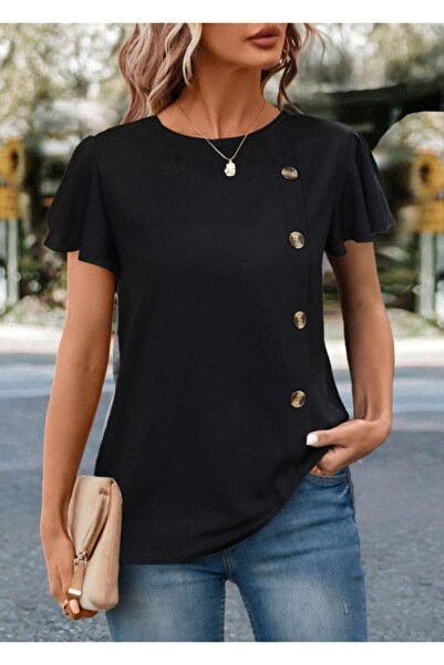 Hariqa Bluză de damă cu mânecă scurtă, cu decolteu, cu nasturi laterale, din ...