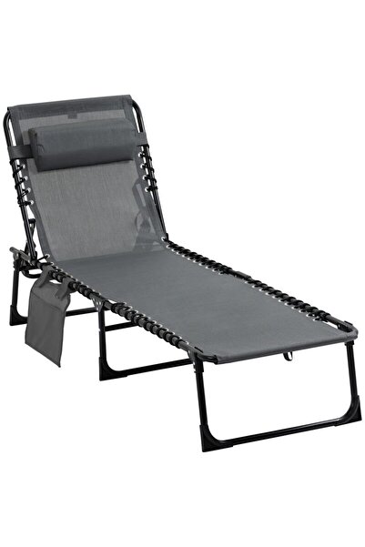 JollyMag Sezlong pentru gradina, metalic, reglabil, cu tetiera, buzunar lateral, gri, 185x58x30 cm, Chan