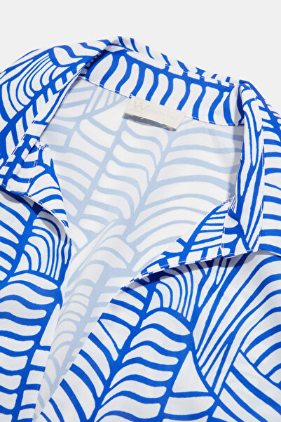 W Collection MAVİ BEYAZ DESENLİ BLUZ