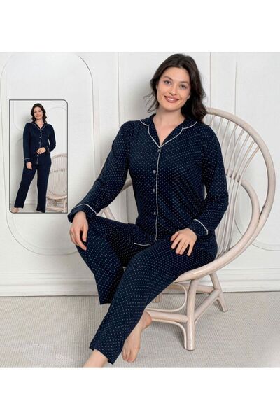 FUNELLA Удобен дамски комплект пижама с дълги ръкави и копчета