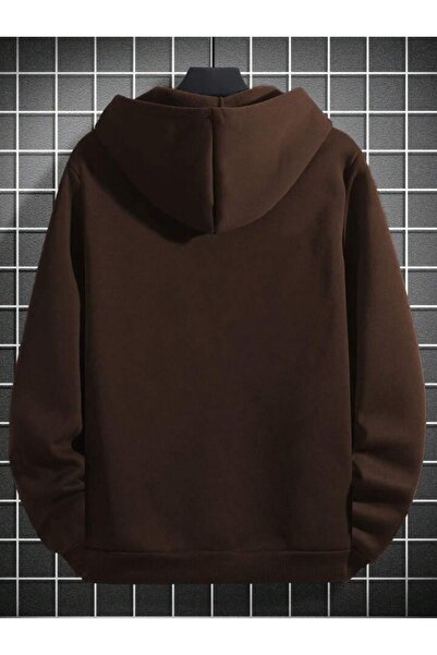 NO 601 Мъжка кафява блуза с качулка и принт Believer