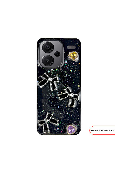 MTL Redmi Note 13 Pro Plus Uyumlu Kelebekli Taşlı Simli Kalpli Wish Silikon T...