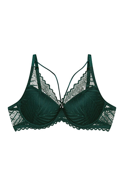 ESOTIQ Sutien push-up cu armătură și design triunghiular din dantelă florală,...