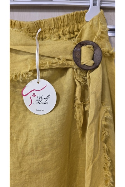 Park Moda Italian Linen Skirt with Fringe Detail and Buckle