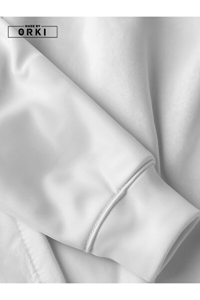 EFFRENATU Crowned Eagle Printed White Oversize Hooded Sweatshirt Black Pants Jogger Tracksuit Set