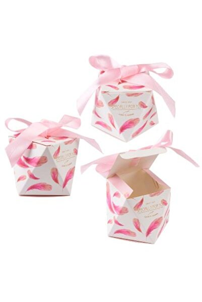 OEM Set 30 bucati bomboniera cutie marturii botez nunta diamant pene roz 6cm x5.5cm