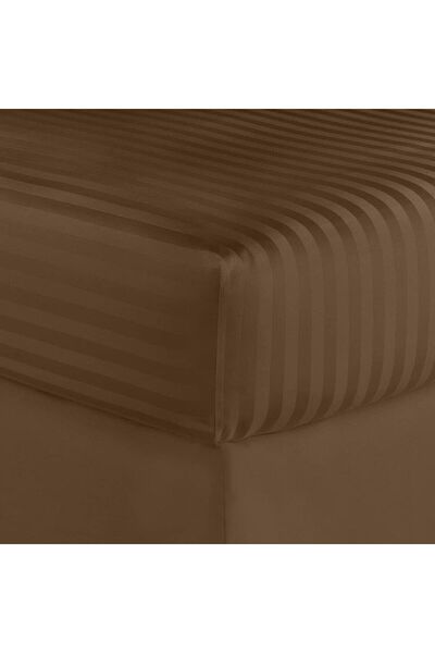 Kotonia Home Elastic bed cover, 100% cotton, Damask Satin, stripe size 1 cm, Chocolate, 100x200+20 cm