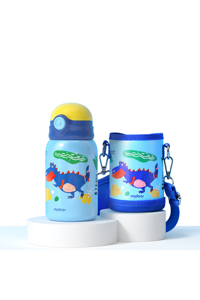 Mideer Vacuum Insulated Bottle 450ml with Bottle Holder - T-Rex