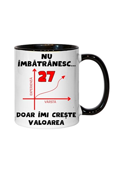 T&M Personalizare Cană personalizată - Nu îmbătrânesc, 27 de ani, doar îmi cresc valoarea, neagră, 330 ml
