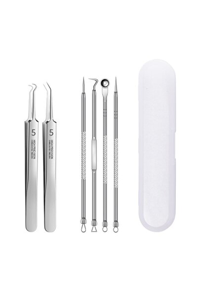 NEO Set of 6 tweezers for extracting blackheads, comedones, acne, cosmetic utensils made of stainless steel, metal