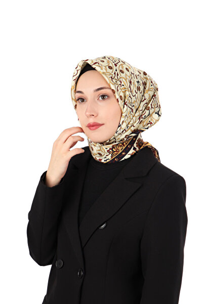 Bursa İpek Μεταξωτό μαντήλι με σχέδιο μουστάρδας και κισσό