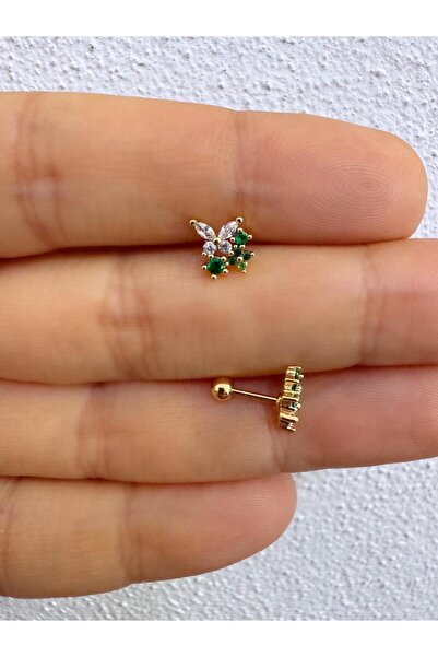 Arescollection zirkon taşlı kelebekli 1 adet tragus helix lobe uyumlu piercing