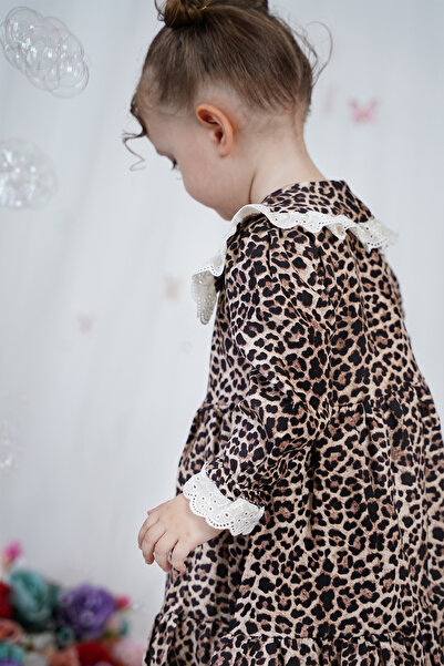 ALYRA Рокля с леопардов принт за момичета с бебешка яка от дантела за рожден ден, специален повод, парти, сватба, ежедневно носене, бебешка рокля за