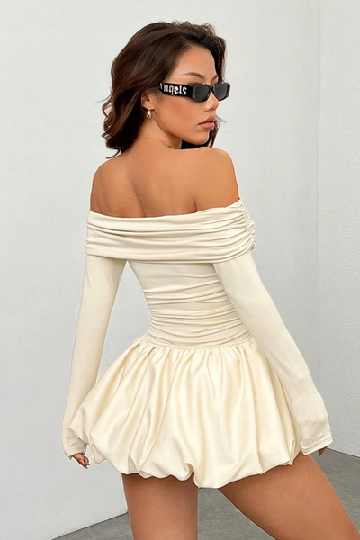 JE-TU Madonna Yaka Balon Etek Mini Elbise JT9072