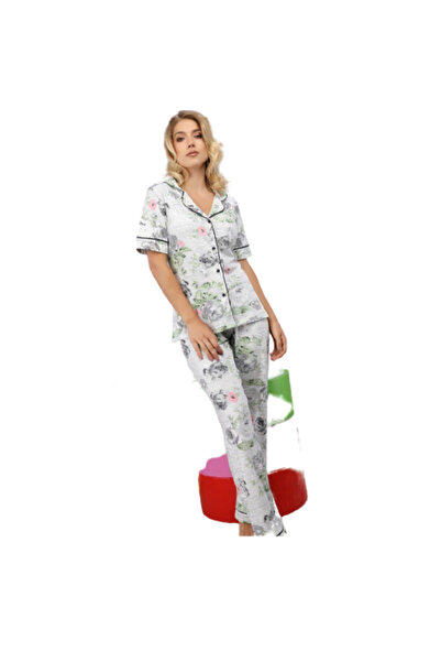 Generic Women's short-sleeved cotton button-up pajamas - PJ 2112