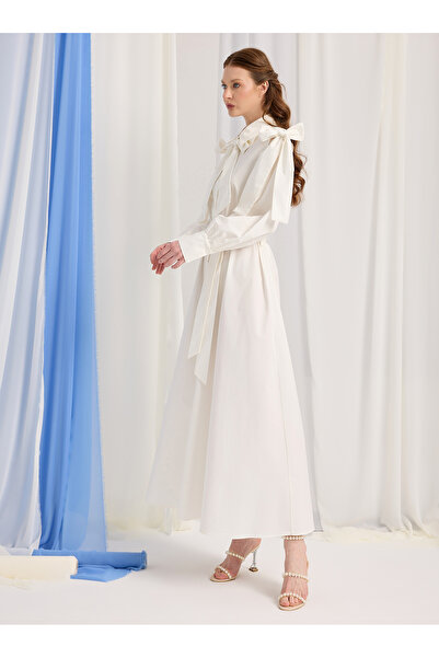 Store Wf White Bow Poplin Long Dress