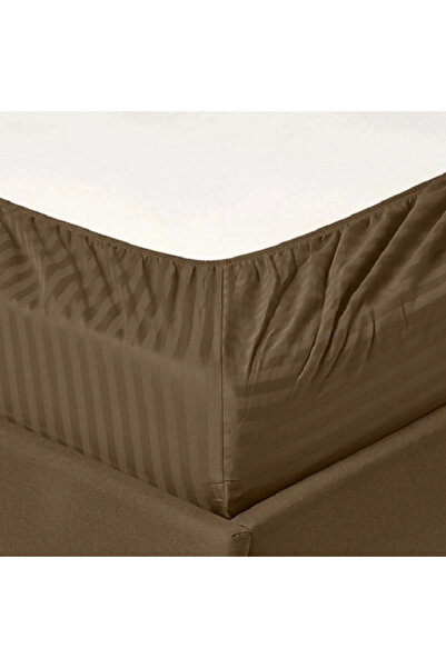 Kotonia Home Elastic bed cover, 100% cotton, Damask Satin, stripe size 1 cm, Chocolate, 100x200+20 cm