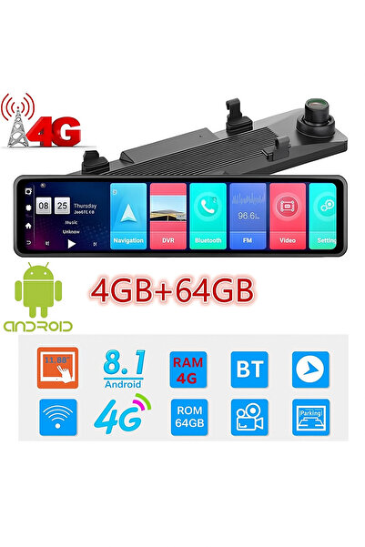Wevolt 4G HB-20-3 64 GB 12 İNÇ DOKUNMATİK AYNA KAMERA ANDROİD UZAKTAN İZLEMEL...