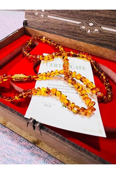 GÜMÜŞTEL EL SANATLARI Sertifikalı Baltık Kehribar Yetişkin Boy Kolye