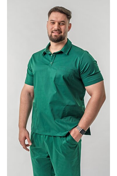 Masstex Bluza Medicală Unisex Alex Verde – Croială Lejeră, Guler Rever & Capse