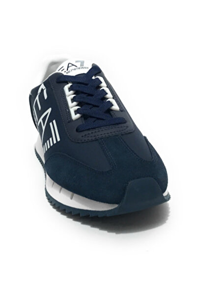 EA7 Unısex Kalın Rahat Taban Logo Desenli Süet Detaylı Lacivert-Beyaz Sneaker 7X000541 AF18609-MB198