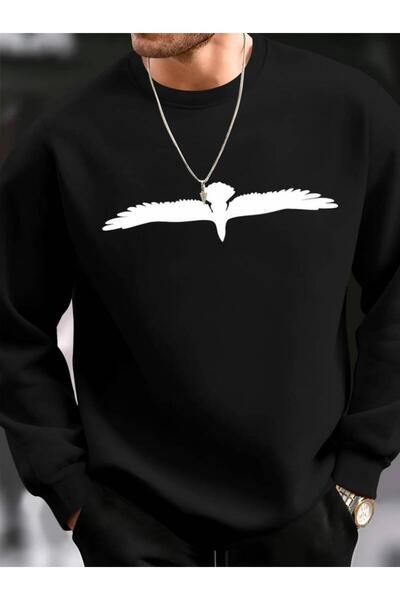 Gökyüzü Moda    Men's Long Sleeve Crew Neck Bird Pattern Two Thread Viscose B...