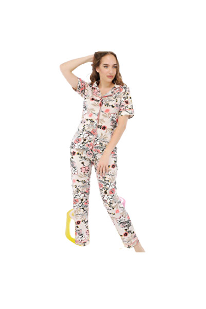 Generic Women's short-sleeved cotton button-up pajamas - PJ 2106