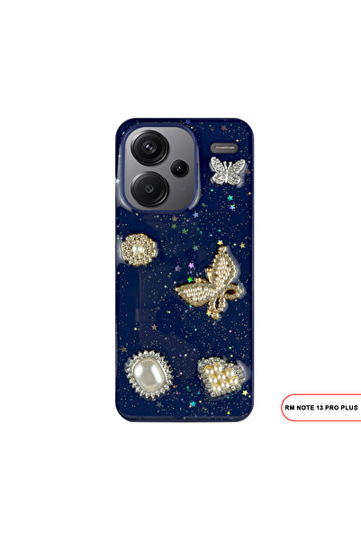 MTL Redmi Note 13 Pro Plus Uyumlu Kelebekli Taşlı Simli Kalpli Wish Silikon T...