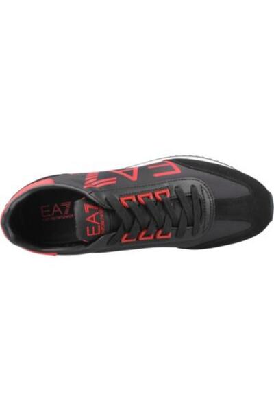 EA7 Unisex Thick Comfortable Sole Logo Patterned Suede Detailed Black-Red Sneaker 7X000541 Af18609-Mz330
