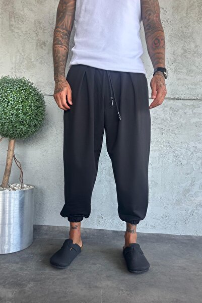 MADZEYMODA Men's Black Casual Pants Elastic Waist & Cuffs Lycra Harem Shalwar Ke-7020